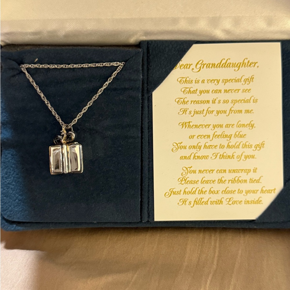 Silver Gift Box Pendant Necklace - Granddaughter Gift